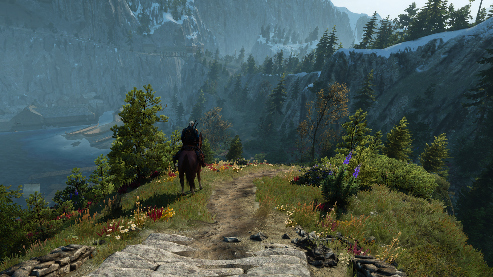 foresta, videogiochi, The Witcher, The Witcher 3 Caccia Selvaggia, valle, natura selvaggia, cresta, Terreno, montagna, pista, avventura, immagine dello schermo, morfologie montane, fenomeno geologico, catena montuosa