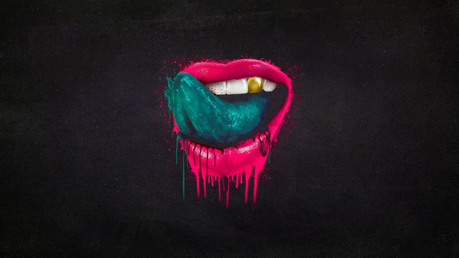 Wallpaper black, minimalism, red, green, blue, lips, tongues, pink