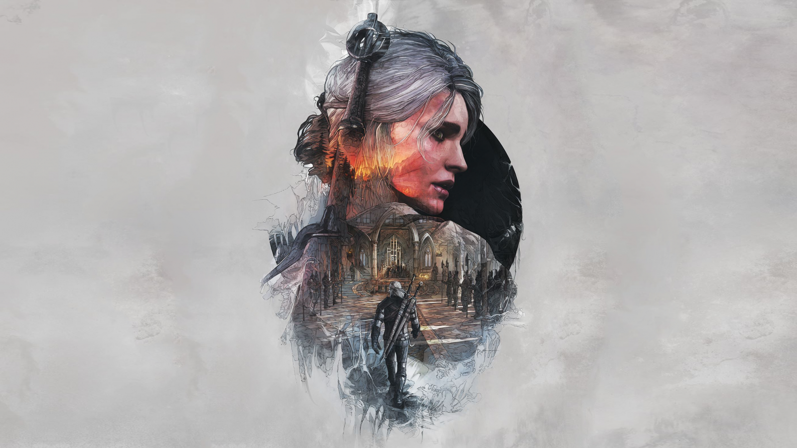 tegning, videospill, fantasy jente, snø, vinter, The Witcher, Cirilla Fiona Elen Riannon, The Witcher 3 oskorei, Geralt av Rivia, Ciri, KUNST, vær