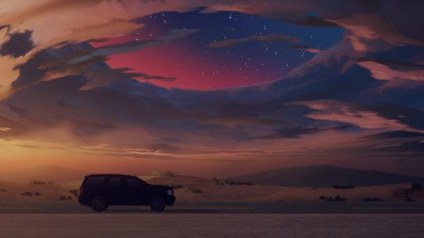 road,sky,Fate Series,Fate strange Fake,vehicle,clouds