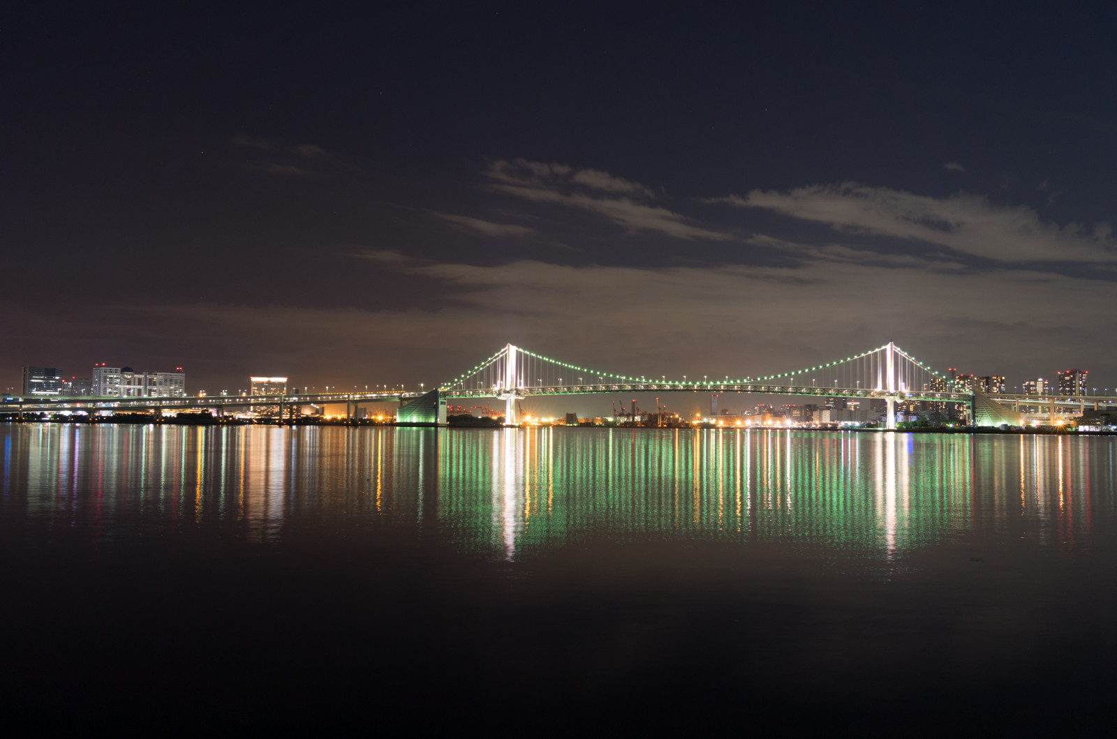 Japonsko, slunečnímu záření, moře, panoráma města, noc, architektura, odraz, panoráma, večer, ráno, most, horizont, soumrak, Leica, Tokio, jp, světlo, svítání, osvětlené, osvětlení, tma, T, mezník, duhový most, tokyobay, leicat, summicront235, Summicron, t235, atmosférický jev