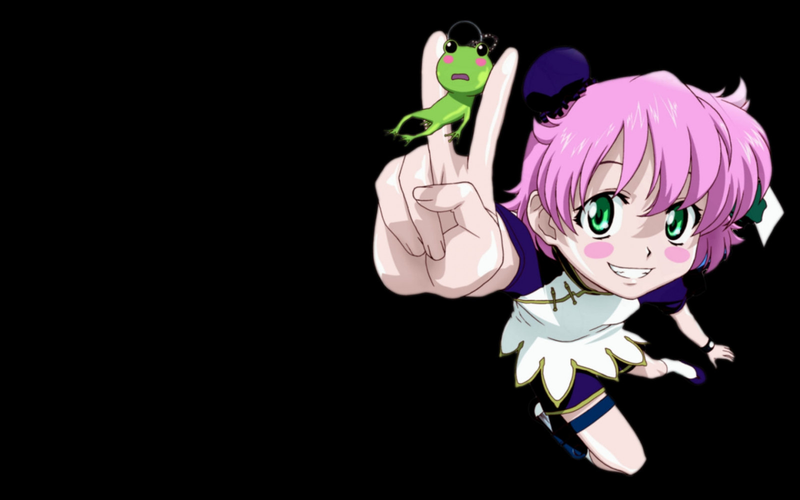Wallpaper illustration, anime, cartoon, frog, girl, smile, gesture