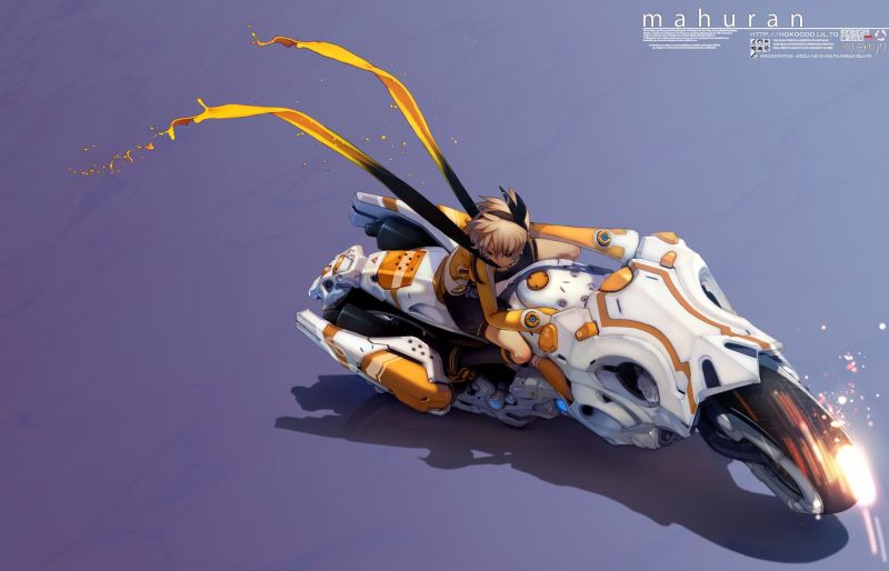 ilustrace, anime, anime dívky, Hračka, motocykl, vozidlo ilustrace, anime, anime dívky, Hračka, motocykl, vozidlo