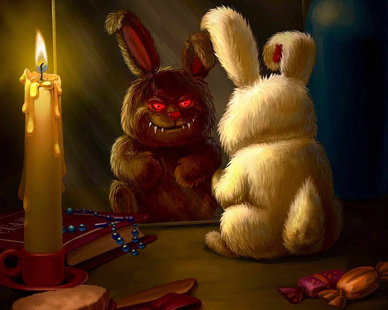 Red Eyes Rabbit Flash Wallpaper : rabbits, artwork, red eyes, mirror 1280x1024 - Aliced1 ...