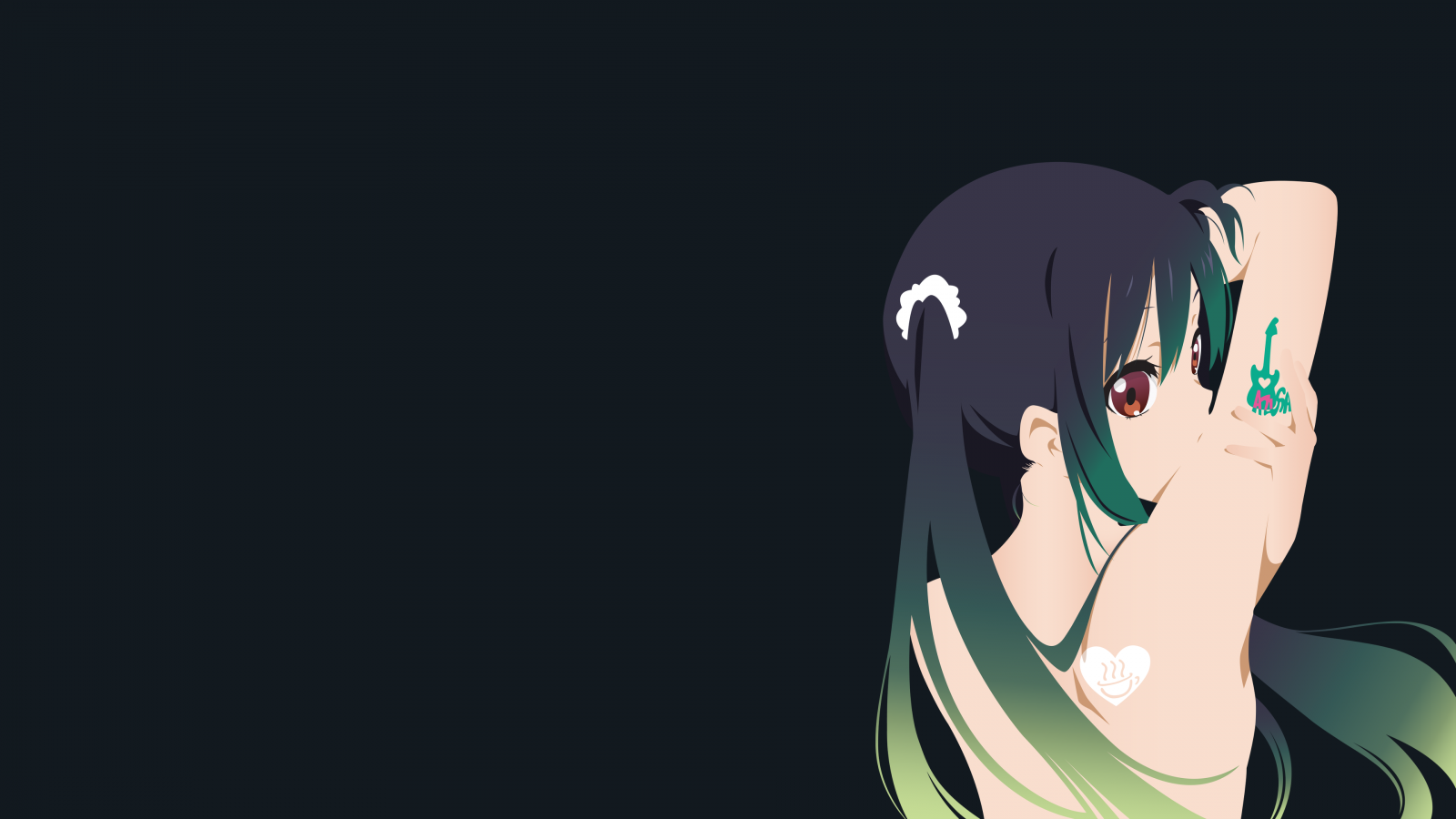 ilustrace, anime, anime dívky, kreslená pohádka, K ON, Nakano Azusa, ohlédnutí, ruka, prst, Snímek obrazovky, počítač tapeta, mangaka