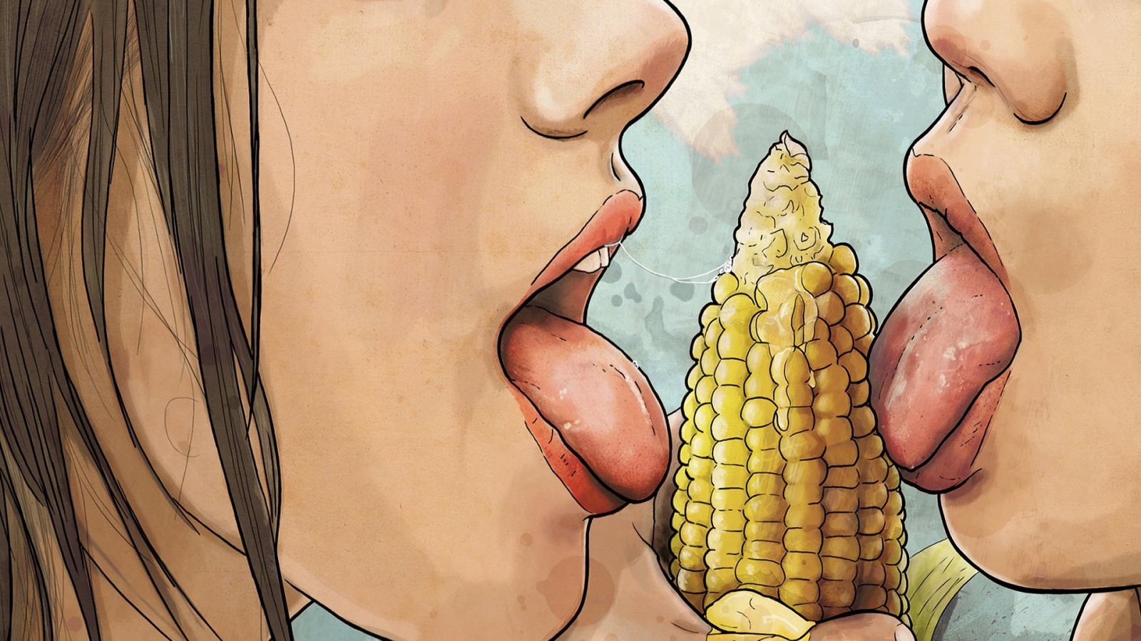 jídlo, umělecká díla, sugestivní, jazýčky, pusa, nos, výprask, jíst, kukuřice, kůže, falický symbol, hlava, narážka, slina, Keith P Rein, ruka, prst, noha, smysl, sval, krk, blond, Lidské tělo, orgán, interakce