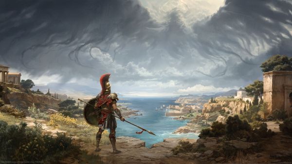 video games,sea,Greece,watermarked,Titan Quest II,clouds