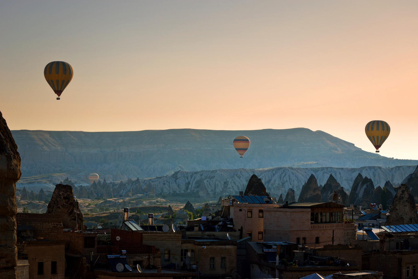 hed, solopgang, Kalkun, balloner, daggry, Nikon, dag, luft, Turkiye, klar, huler, fe, NIKKOR, HDR, skorstene, Cappadocia, goreme, Kapadokya, D3100