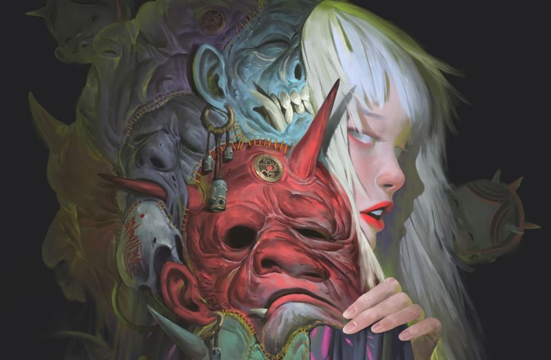 fantasy dívky, maska, fantasy umění fantasy dívky, maska, fantasy umění