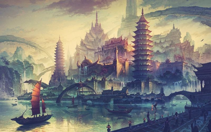malování, ilustrace, panoráma města, večer, věž, manga malování, ilustrace, panoráma města, večer, věž, manga