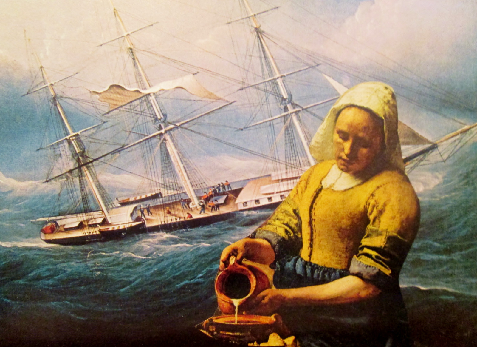 malování, loď, loď, plachetnice, moře, koláž, uklidnit, nadreálný, vlny, vítr, Lodní kuchyně, Brigantine, UMĚNÍ, oceán, dáma, přímořská krajina, plavidlo, barque, Klipr, surrealismus, montáž, surrealistické, east Indiaman, plné zmanipulované loď, fluyt, fregata, Carrack, loď linky, galéra, lehká loď, briga, vlajková loď, manila galéra, vysoká loď, akvarel barvy, šalupy války, škuner, Džbán, nalévání, plachetnice, galeas, drsné moře, collageart, Desertloca, Joannmuench, Vermeer, dromon, visual arts, baltimore clipper, galiot, first rate, steam frigate, slave ship