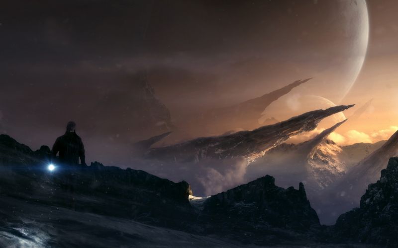 digital art, futuristic, artwork, night, planet, sky digital art, futuristic, artwork, night, planet, sky