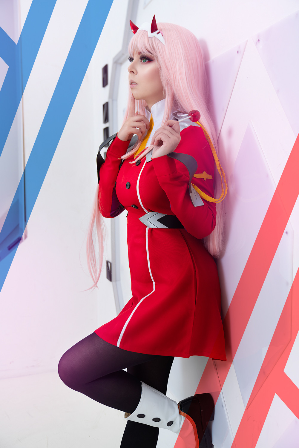 Wallpaper Helly Von Valentine Disharmonica Model Pink Hair Dress Uniform Looking Away Lollipop Pantyhose Boots Long Hair Cosplay Zero Two Darling In The Franxx Code 002 Darling In The Franxx Anime