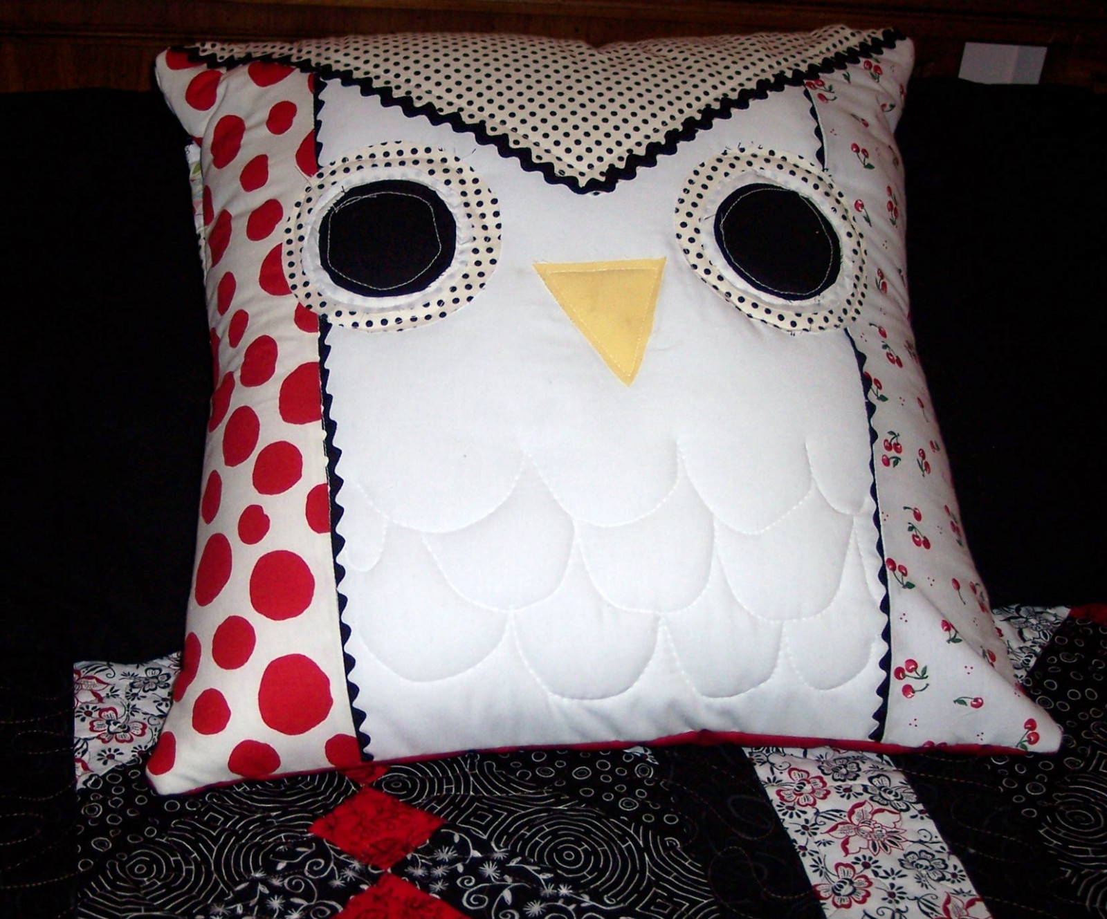 Červené, bílý, Černá, deka, polštář, puntíky, výměna, sova, prošívaný, Pillowtalk, Myfavoritequilters