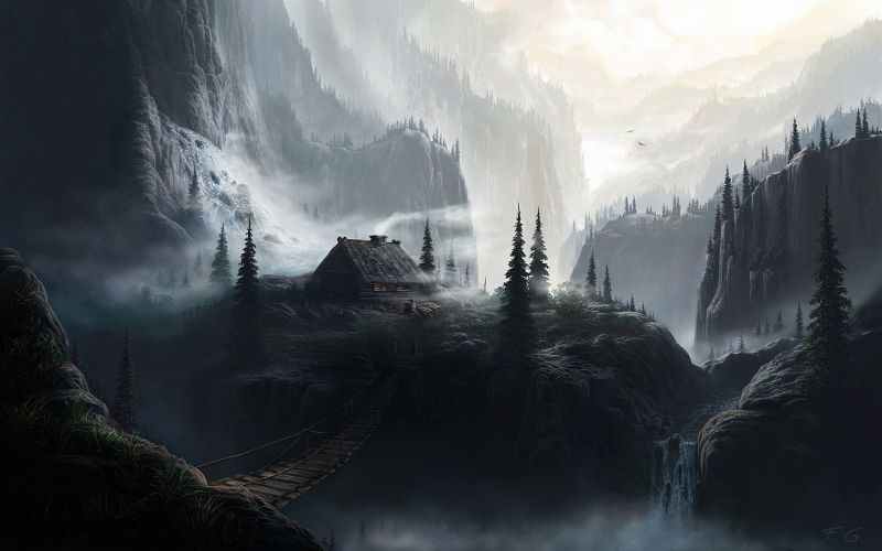 fantasy umění, mlha, mlha, hora, počasí, vlna fantasy umění, mlha, mlha, hora, počasí, vlna