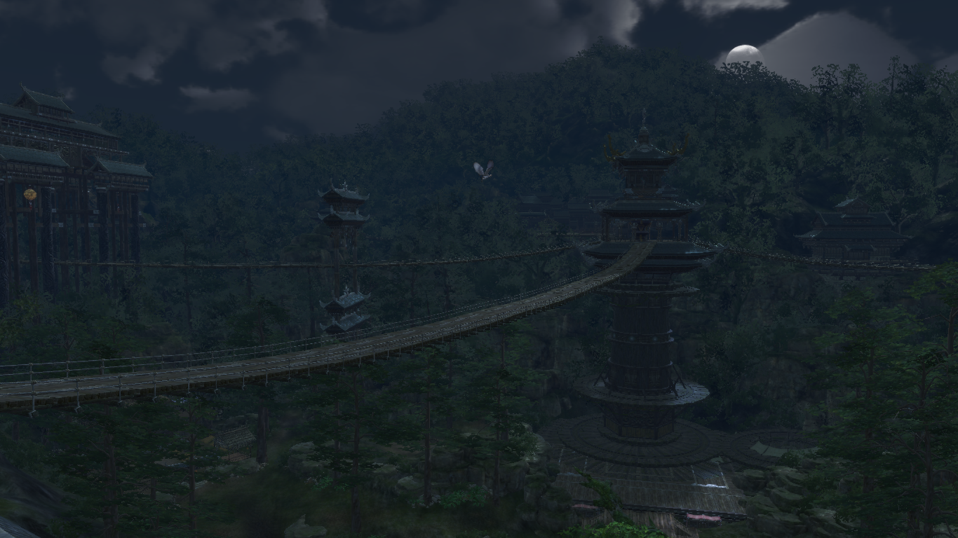 nat, Kina, gamere, bro, Wuxia, bjerg, mørke, skærmbillede, atmosfærisk fænomen, atmosfære af jord, luftfotografering, bjergkæde