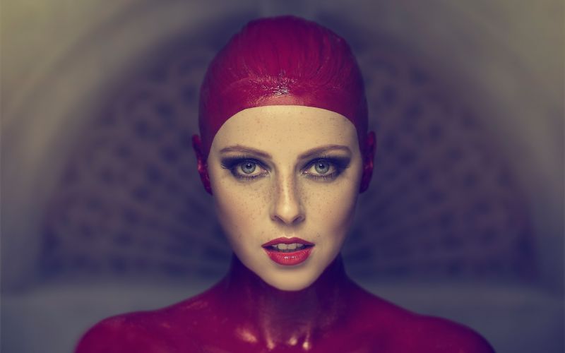 tvář, ženy, makeup, portrét, model, červená rtěnka tvář, ženy, makeup, portrét, model, červená rtěnka