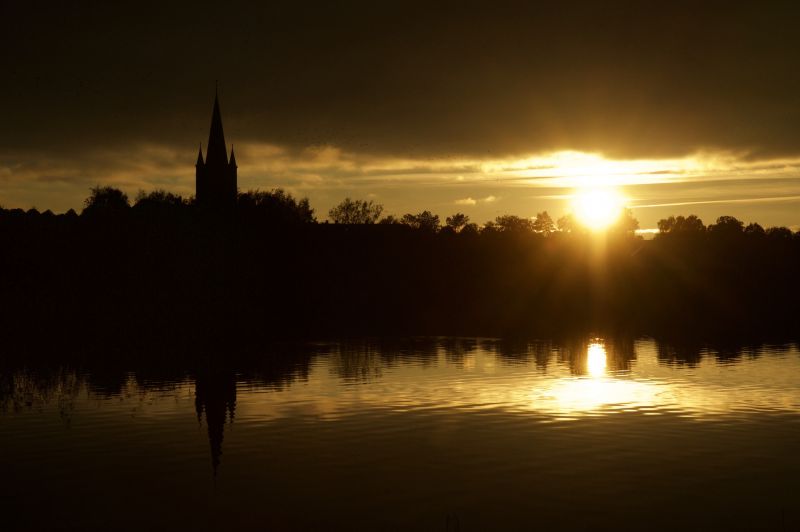 odraz, voda, nebe, západ slunce, svítání, tělo z vody