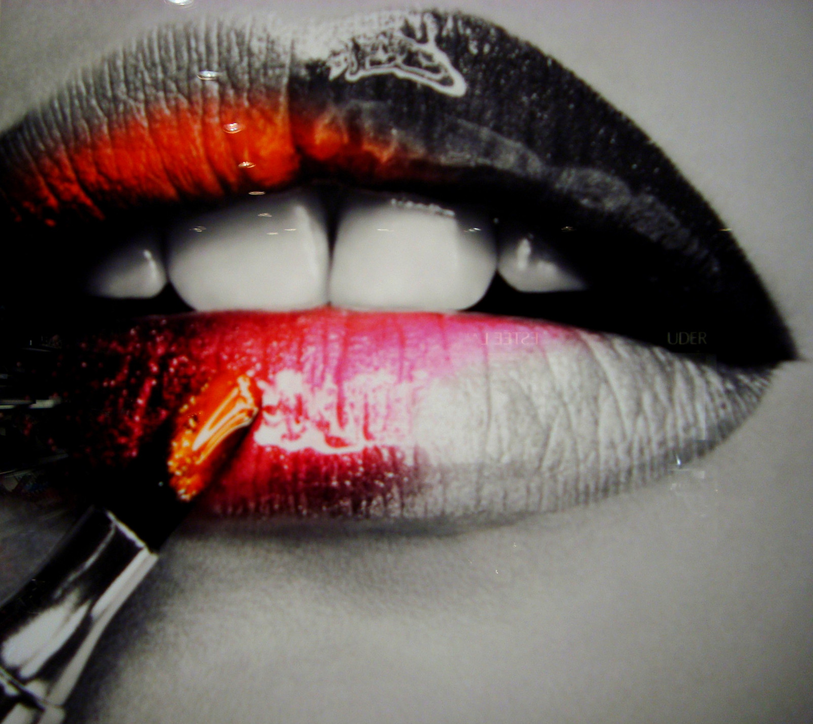 Wallpaper face, black, dark, red, makeup, lipstick, lips, moustache, mouth, emotion, glamour
