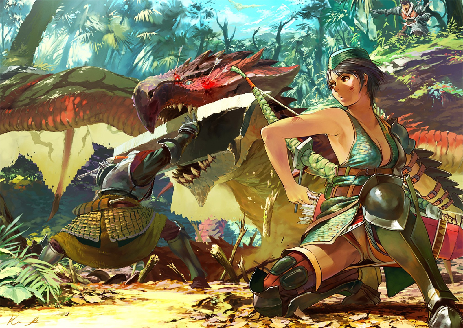 fantasy umění, anime, džungle, Lovec příšer, komiks, mytologie, Snímek obrazovky, válečný magnát, pc hry, komiks