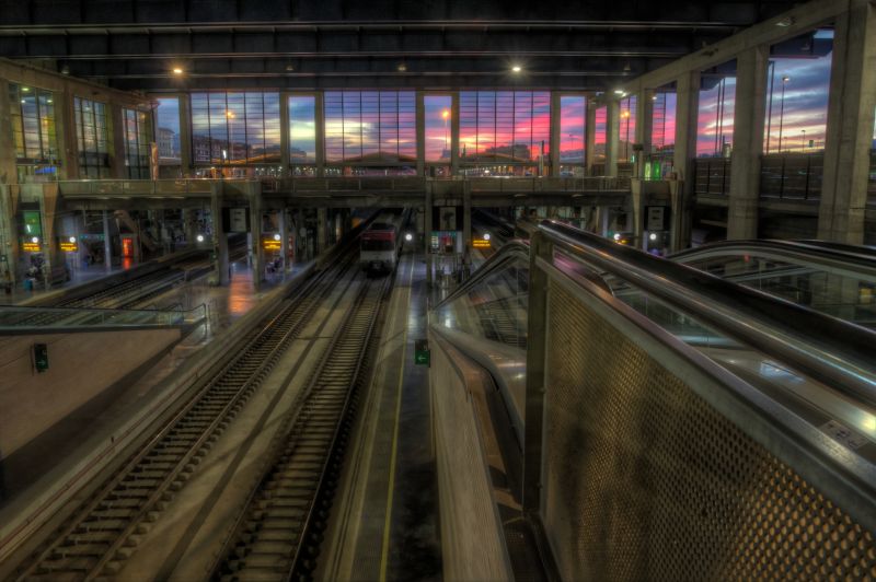 himmel,ljus,solnedgång,espana,station,tåg