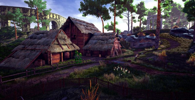 fantasiam, alberi, natura, villaggio, ponte, giungla