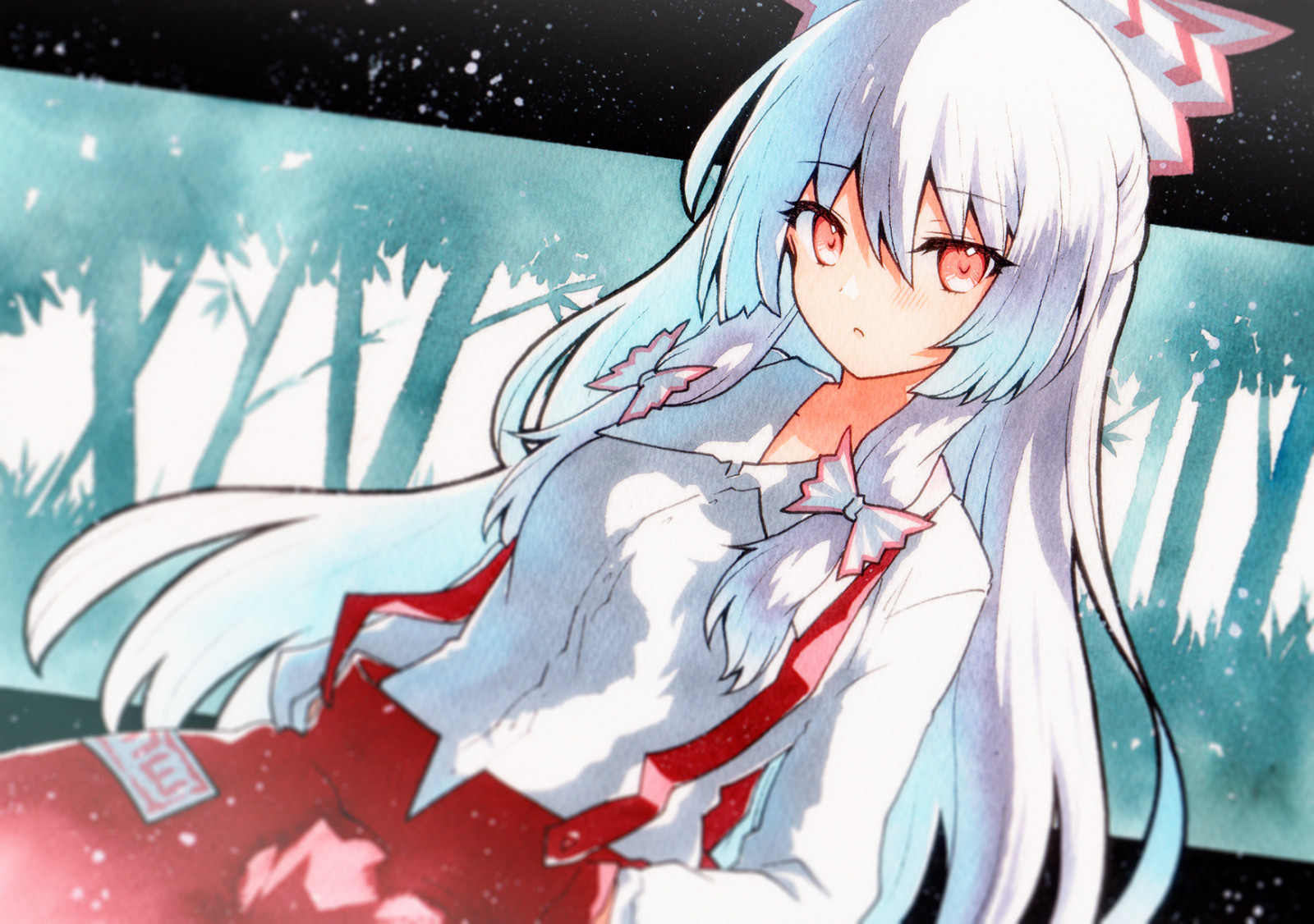 Wallpaper : Touhou, Fujiwara no Mokou, white hair, anime girls