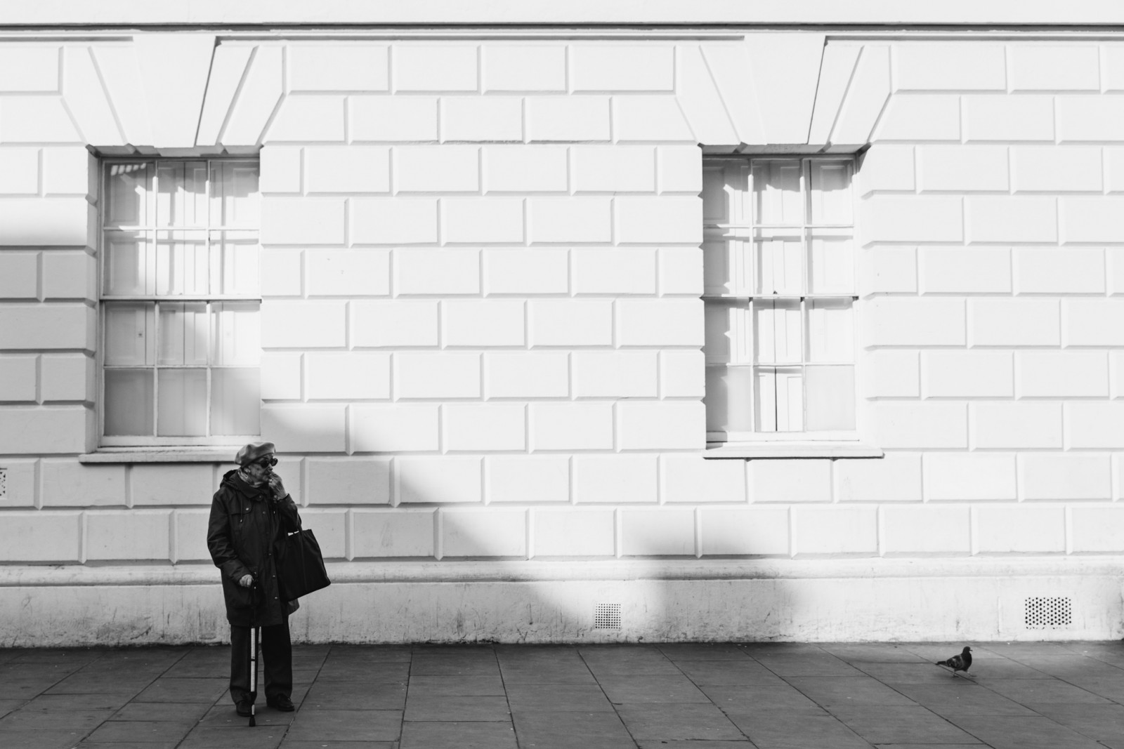 Londýn, lidé, bílý, Černá, černobílý, okno, ulice, architektura, budova, stín, zima, stěna, cihly, fotografování, symetrie, Dům, Anglie, vzor, stojící, Spojené království, infrastruktura, úhel, světlo, Černý a bílý, Okna, design, patro, podlaha, dno, čára, fotografie, streetphotography, momentka, Spojené království, fasáda, Černý a bílý, monochromatické fotografování, denní osvětlení, Pidgeon, Trafalgarské náměstí