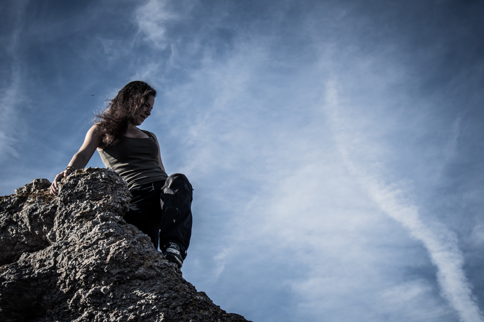 slunečnímu záření, lidé, nebe, modrý, vrcholek, Cheyenne, mrak, hora, m nniska, Gotland, holmh Llar, attackfoto, dobrodružství, Atmosféra Země, extrémní sport, horolezectví