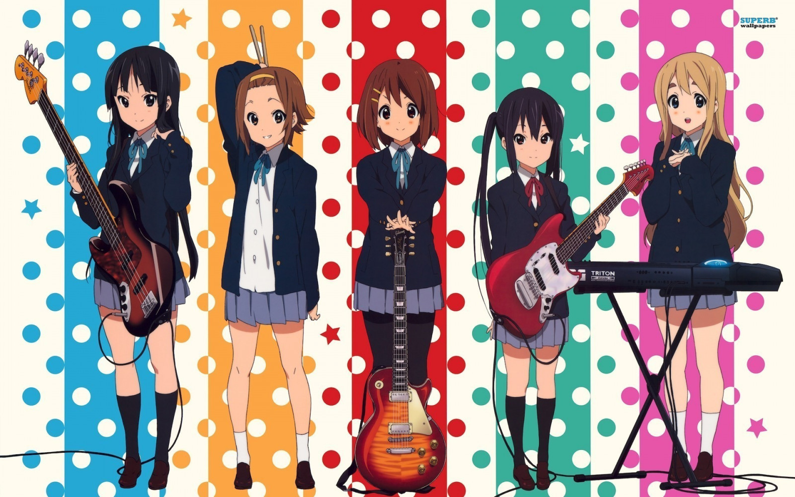 ilustrace, anime, anime dívky, kreslená pohádka, vzor, K ON, Akiyama Mio, Hirasawa Yui, Tainaka Ritsu, Kotobuki Tsumugi, Nakano Azusa, UMĚNÍ, design