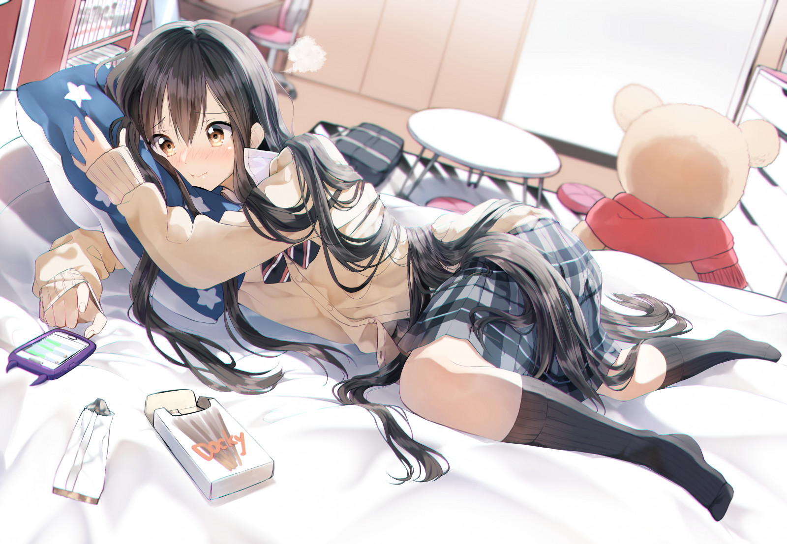 mouth, cartoon, black hair, comfort, long hair, cg artwork, ART, thigh, hime cut, human leg, fictional character, illustration, sitting, fiction, anime, knee, animation, drawing, linens, fashion design, Animated cartoon