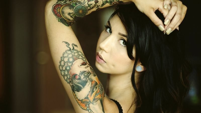 ženy, model, tetování, Osoba, zelené oči, fotografování ženy, model, tetování, Osoba, zelené oči, fotografování