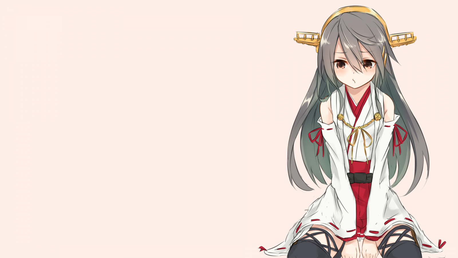 illustrazione, videogiochi, anime, anime girls, minimalismo, calze autoreggenti, cartone animato, Kantai Collection, arrossendo, Haruna KanColle, mangaka