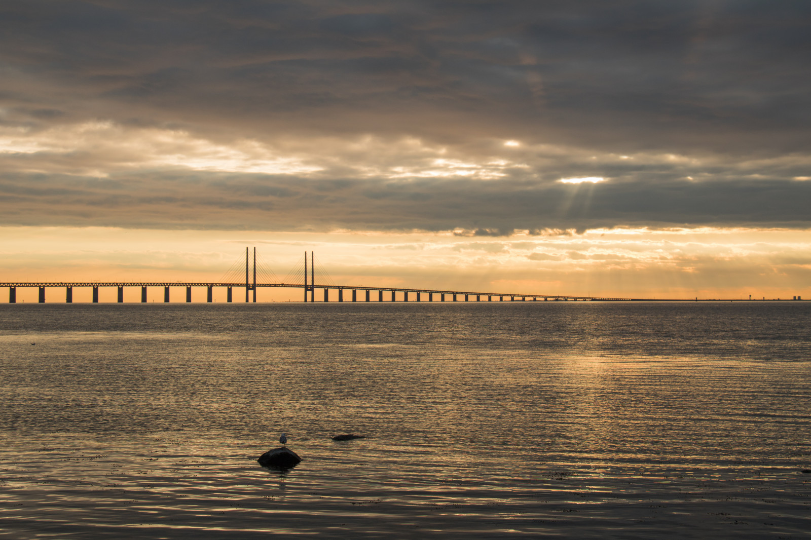 luce del sole, tramonto, mare, acqua, puntellare, riflessione, cielo, spiaggia, Alba, sera, mattina, costa, ponte, Sole, orizzonte, molo, crepuscolo, Bro, nube, alba, oceano, onda, solnedg ng, resundsbron, vatten, HAV, Malmo, Sibbarp
