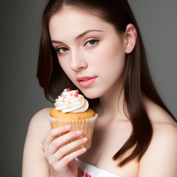 ai art,Stable Diffusion,women,brunette,cupcakes,looking at viewer