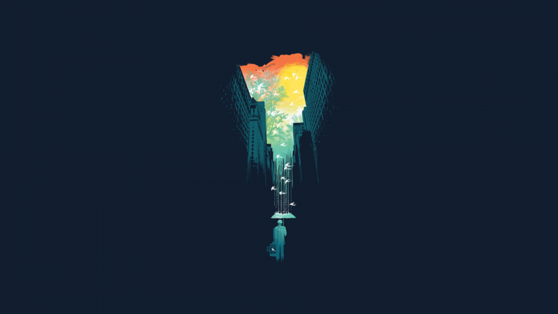 cityscape, minimalism, rain, artwork, umbrella, illustration cityscape, minimalism, rain, artwork, umbrella, illustration