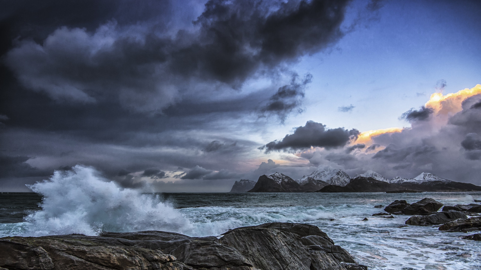 landscape, sea, rock, nature, shore, sky, clouds, sunrise, storm, morning, waves, coast, horizon, atmosphere, dusk, cloud, weather, dawn, ocean, wave, atmospheric phenomenon, geological phenomenon, wind wave, meteorological phenomenon