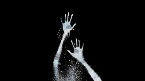black,digital art,monochrome,hands,black background,dark