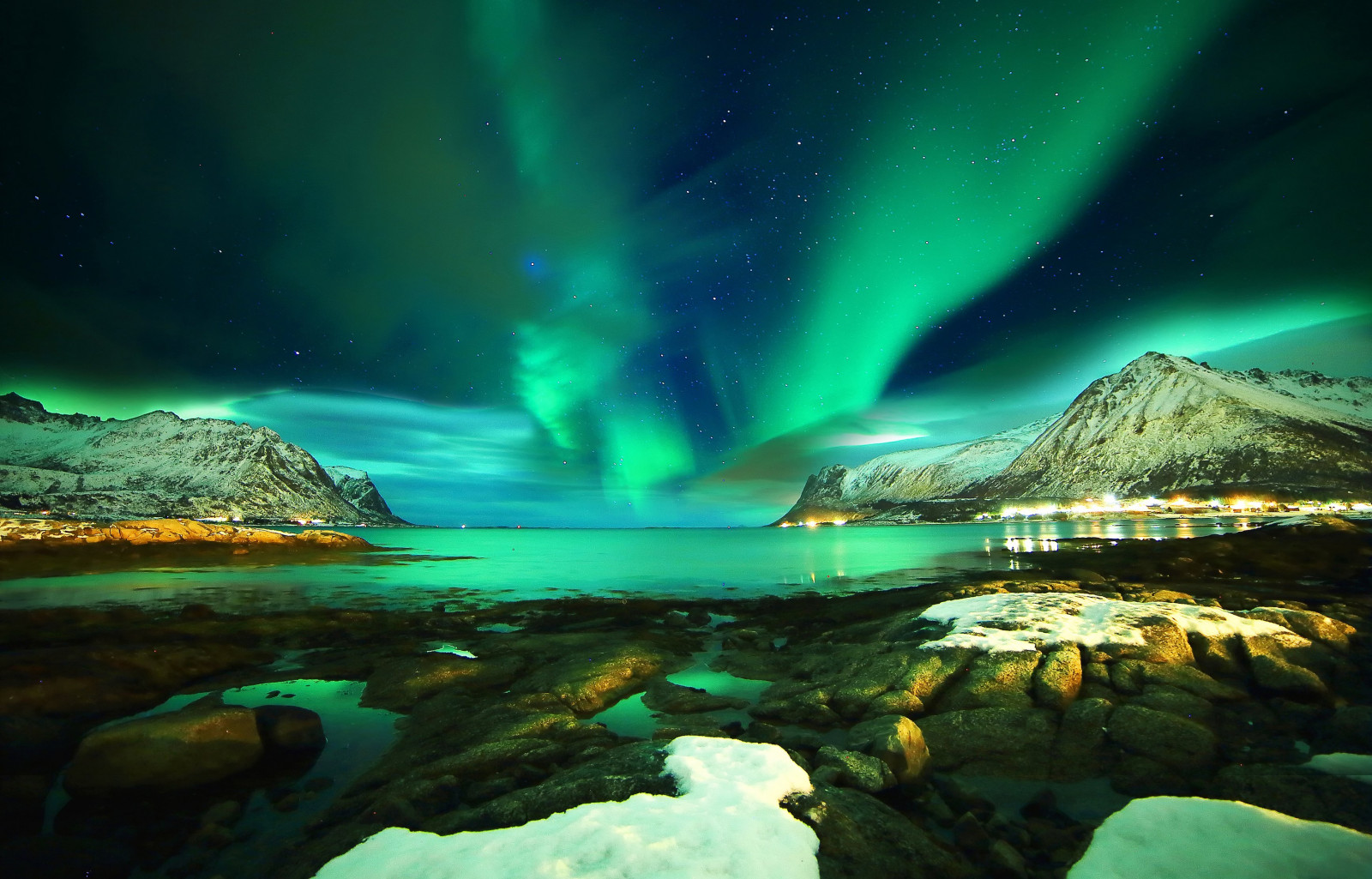 3470x2225 px, Hòn đảo, Đèn, Lofoten, đêm, Ở phía bắc, Na Uy, đại dương, biển, Bầu trời