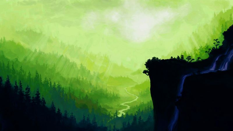 fantasy art, sunlight, landscape, waterfall, nature, reflection fantasy art, sunlight, landscape, waterfall, nature, reflection