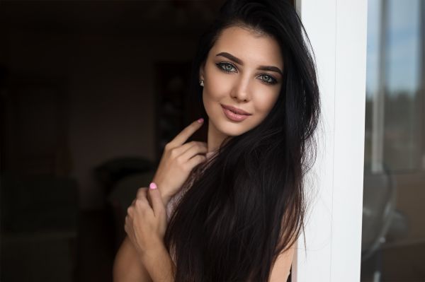 Kristina Romanova, women, model, brunette, long hair, dark hair