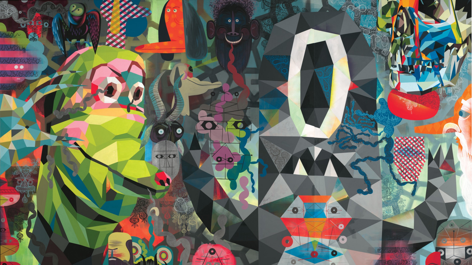 ilustrace, digitální umění, zvěř, anime, abstraktní, koláž, trojúhelník, vzor, psychedelic, komiks, UMĚNÍ, barva