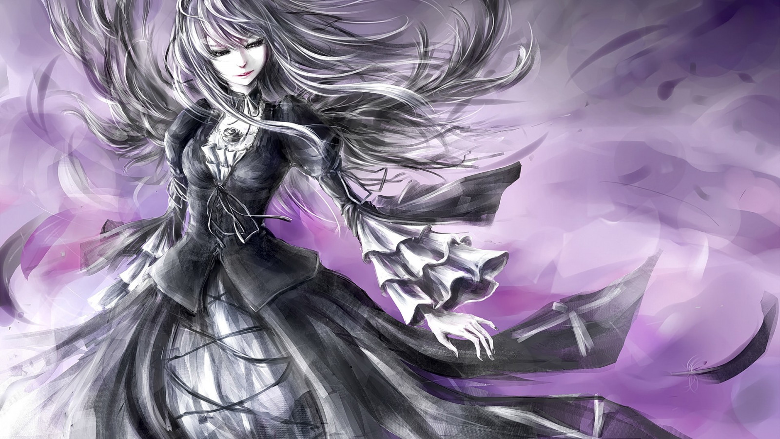 Zeichnung, Illustration, Wegschauen, lange Haare, Anime, Anime Mädchen, Kleid, Rozen Jungfrau, Suigintou, skizzieren, Computer-Tapete, erfundener Charakter, Mangaka