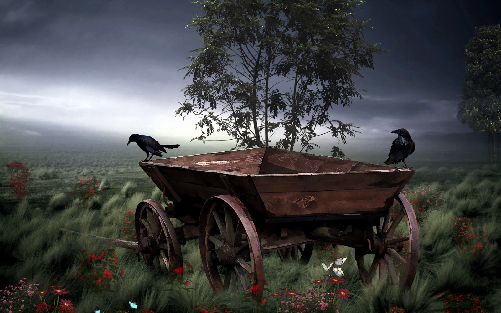 krajina, tráva, nebe, vinobraní, strom, Snímek obrazovky, vozík, 1920x1200 px, počítač tapeta, druh dopravy