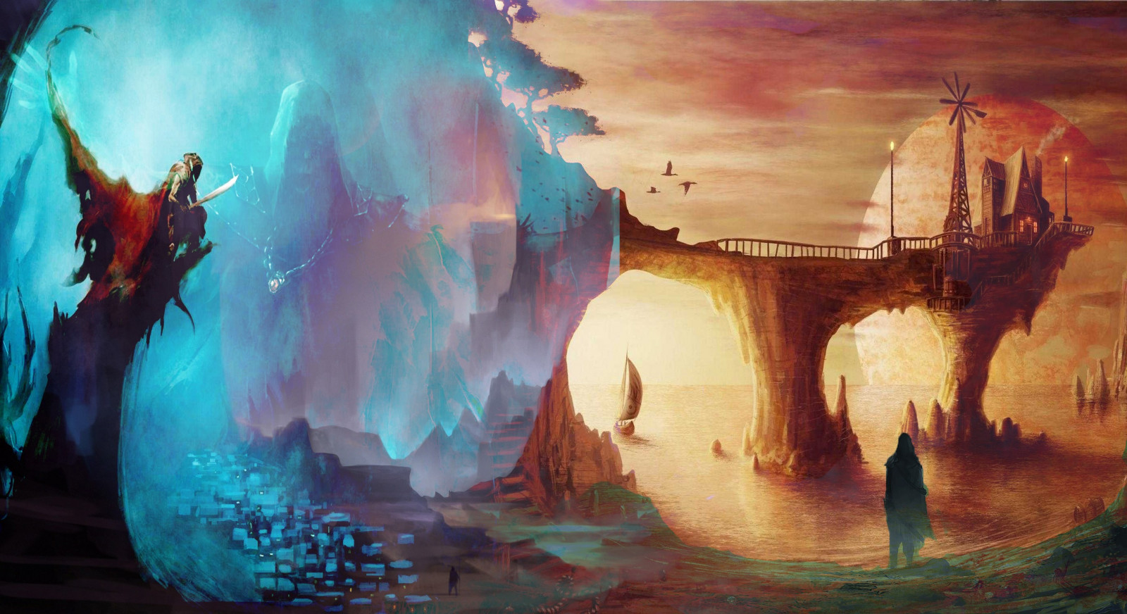 barvitý, malování, prostor, most, hrdina, dobrem a zlem, Představte si, že FX, UMĚNÍ, Snímek obrazovky, počítač tapeta, moderní umění