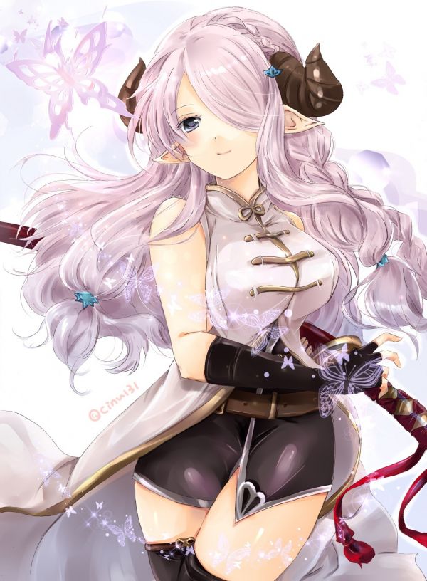 ilustrare,păr alb,anime,fundal alb,coarne,maximele coapsei