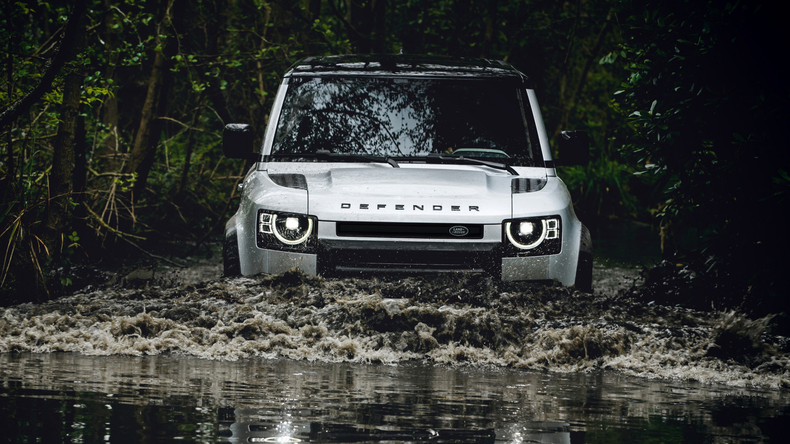 Wallpaper Land Rover Defender Car Vehicle Off Road Forest River wallpaper-land-rover-defender-car-vehicle-off-road-forest-river