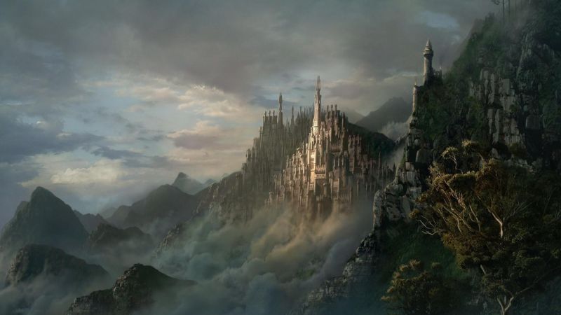 digital art, fantasy art, rock, reflection, morning, mist digital art, fantasy art, rock, reflection, morning, mist