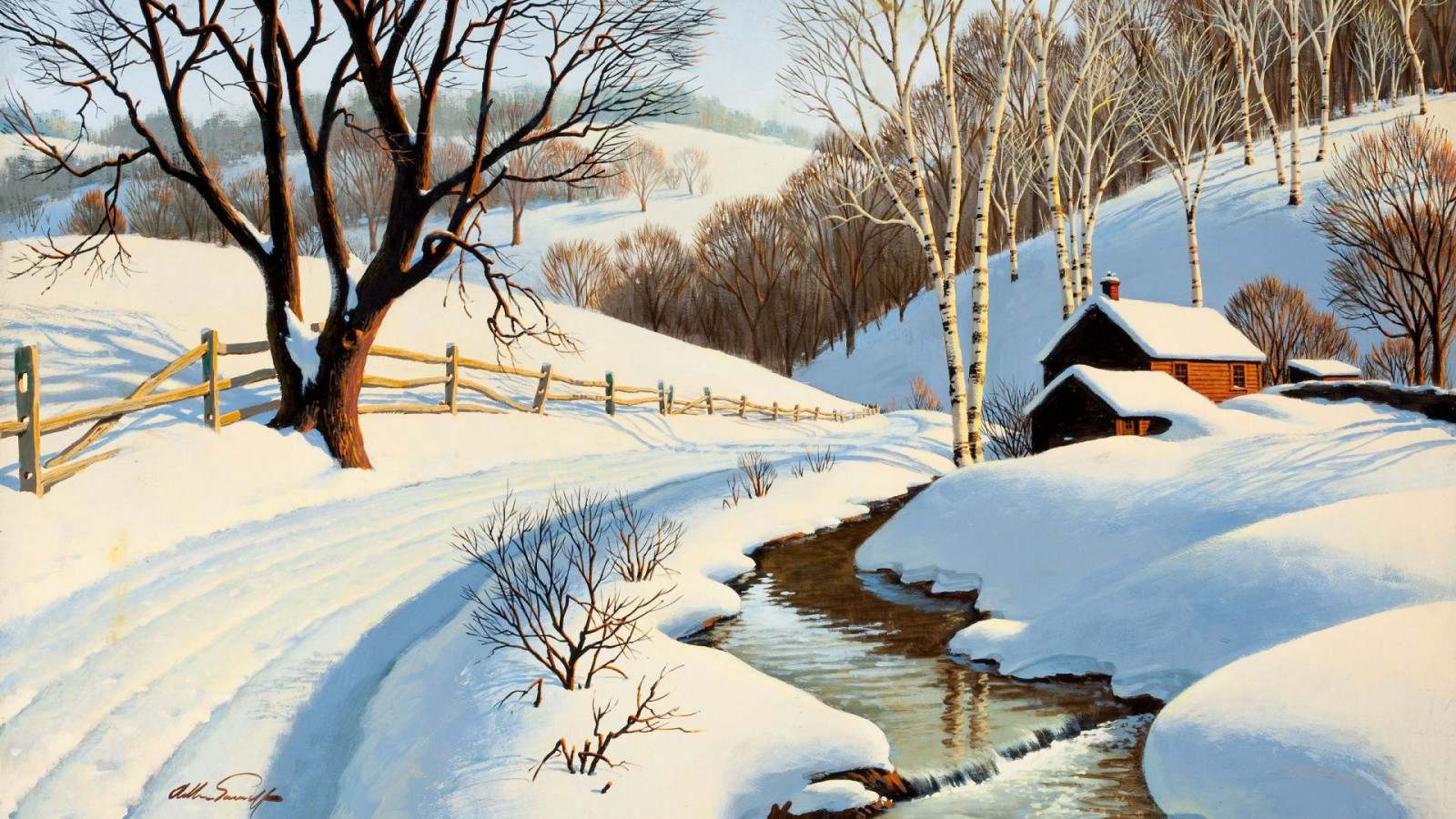 Wallpaper landscape, painting, nature, snow, winter, ice, Freezing, weather, season, footwear