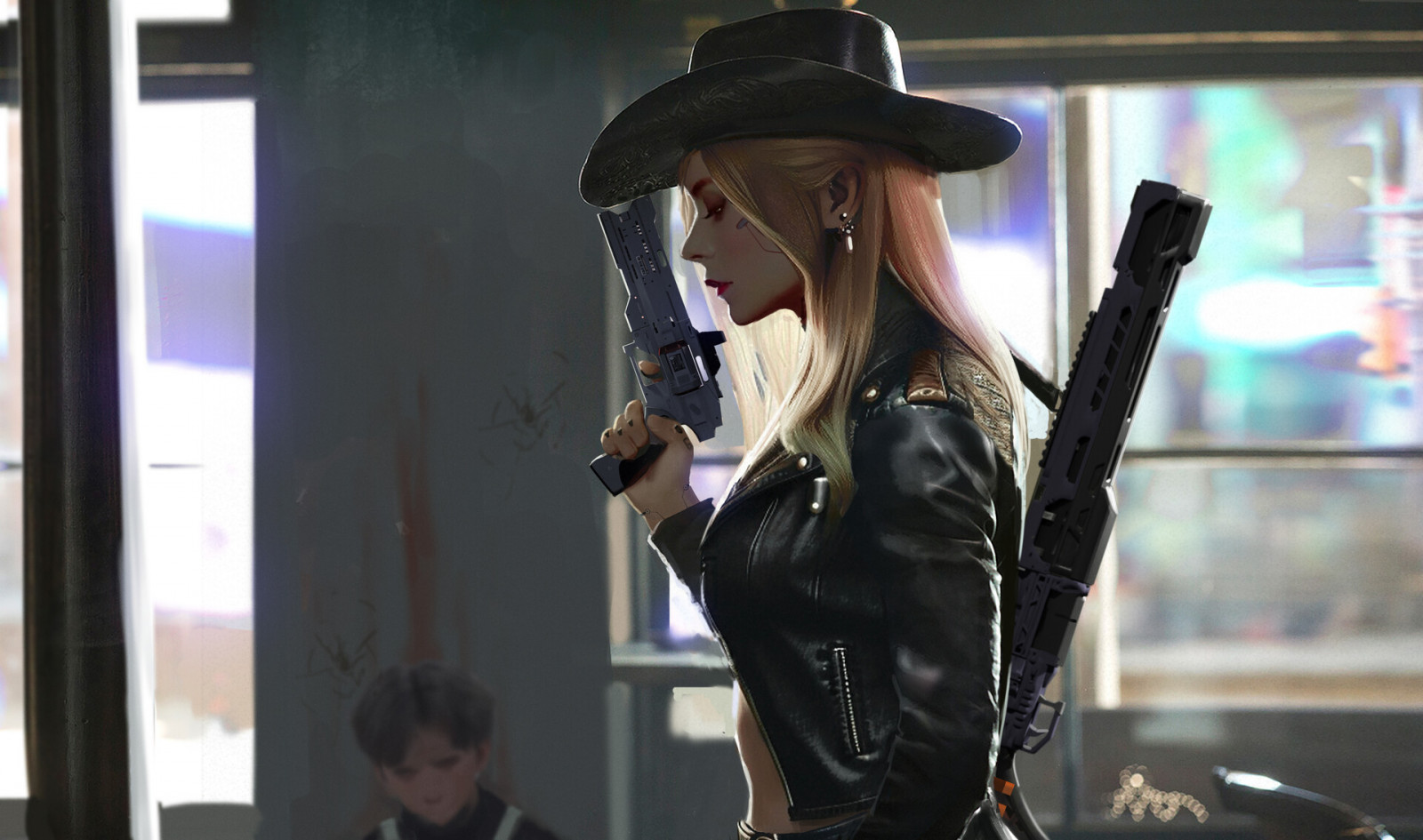 Red Revolver Woman Wallpaper : Subin You, drawing, women, revolver, blonde, hat, gun ...